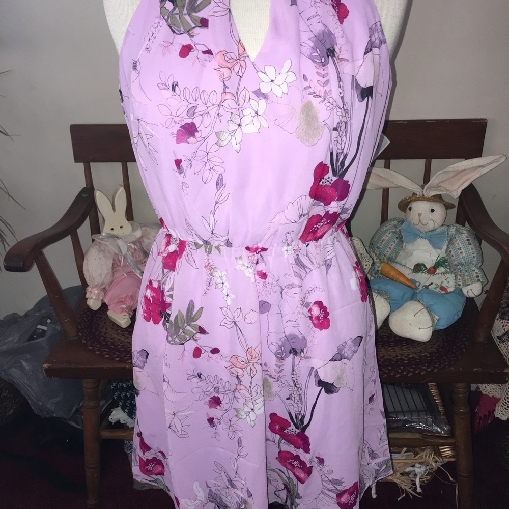 Maurice Lavender Floral Print Halter Top Dress.